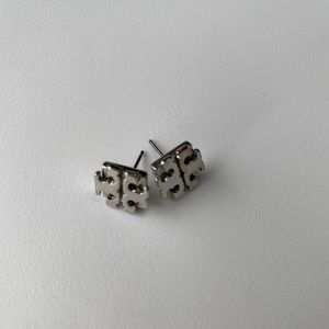 Tory burch plated silver stud logo earrings